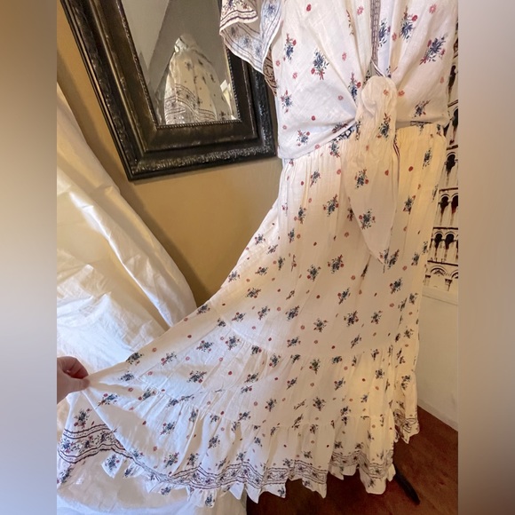 Boho Bouquet Ecru Two Piece Cotton Skirt & Top Set Max Maxi Skirt Summer Outfit - Picture 3 of 12